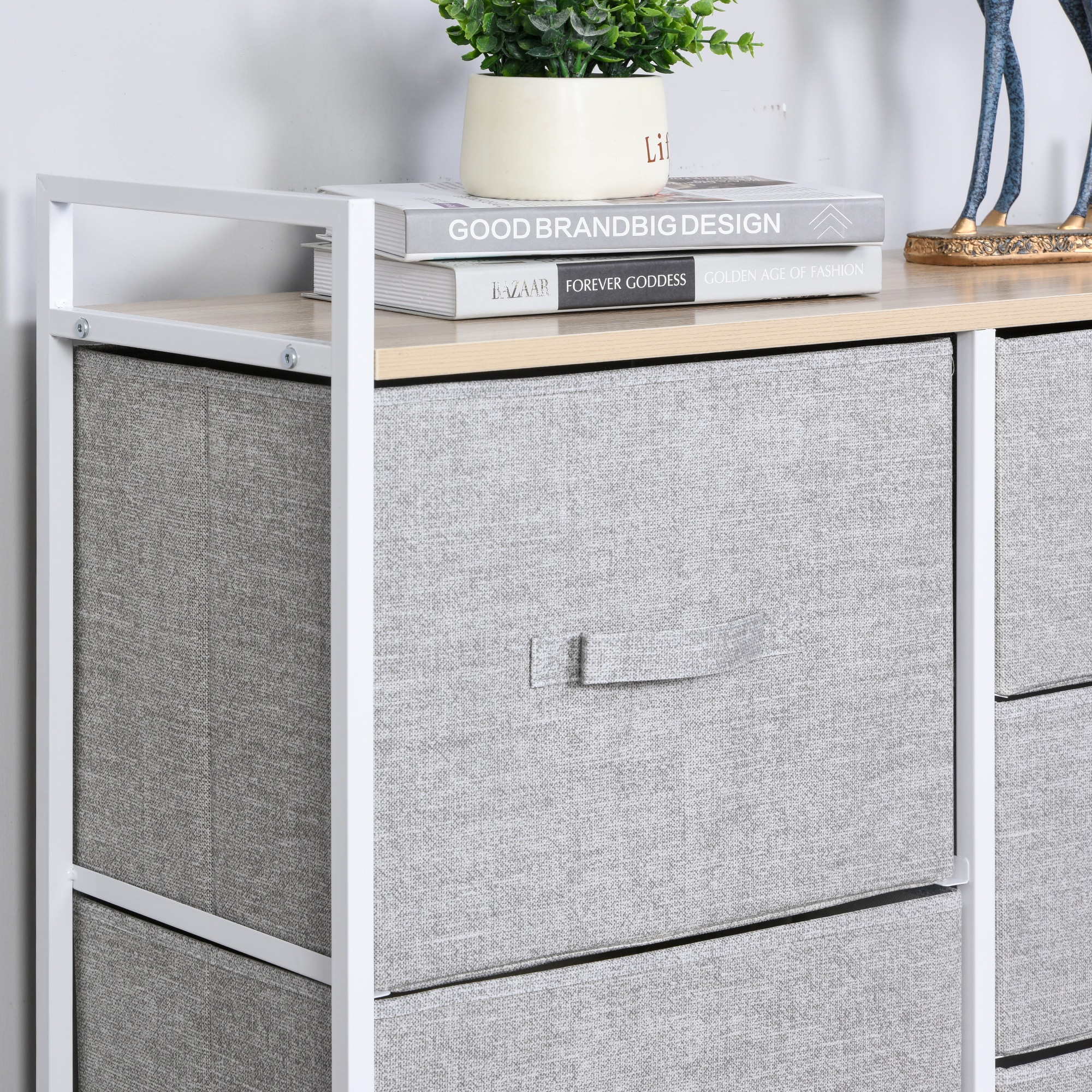 HOMCOM Stoffkommode mit 5 Stoffschubladen grau 83 x 29 x 77 cm (BxTxH)