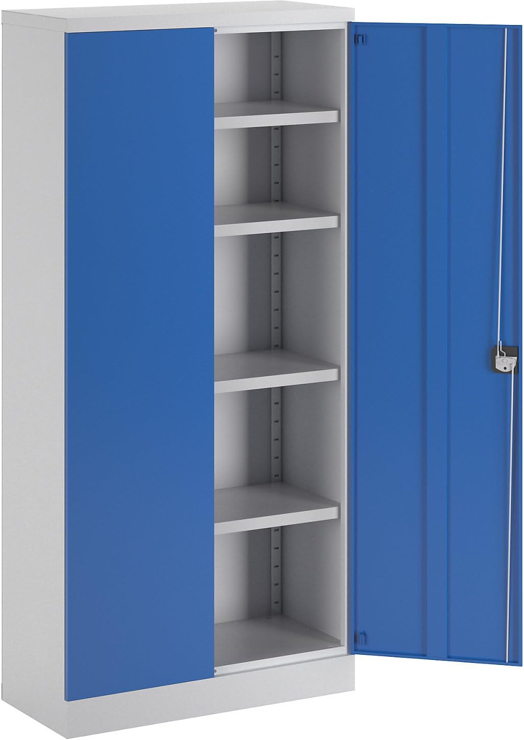eurokraft | Stahlschrank Nilas | mit 4 Fachböden | HxBxT 1950 x 915 x 421 mm | lichtgrau/enzianblau