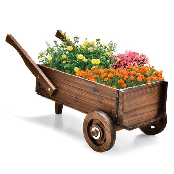 Plantevogn Dekorativ blomstervogn med hjul 81 x 40 x 38,5 cm Brun