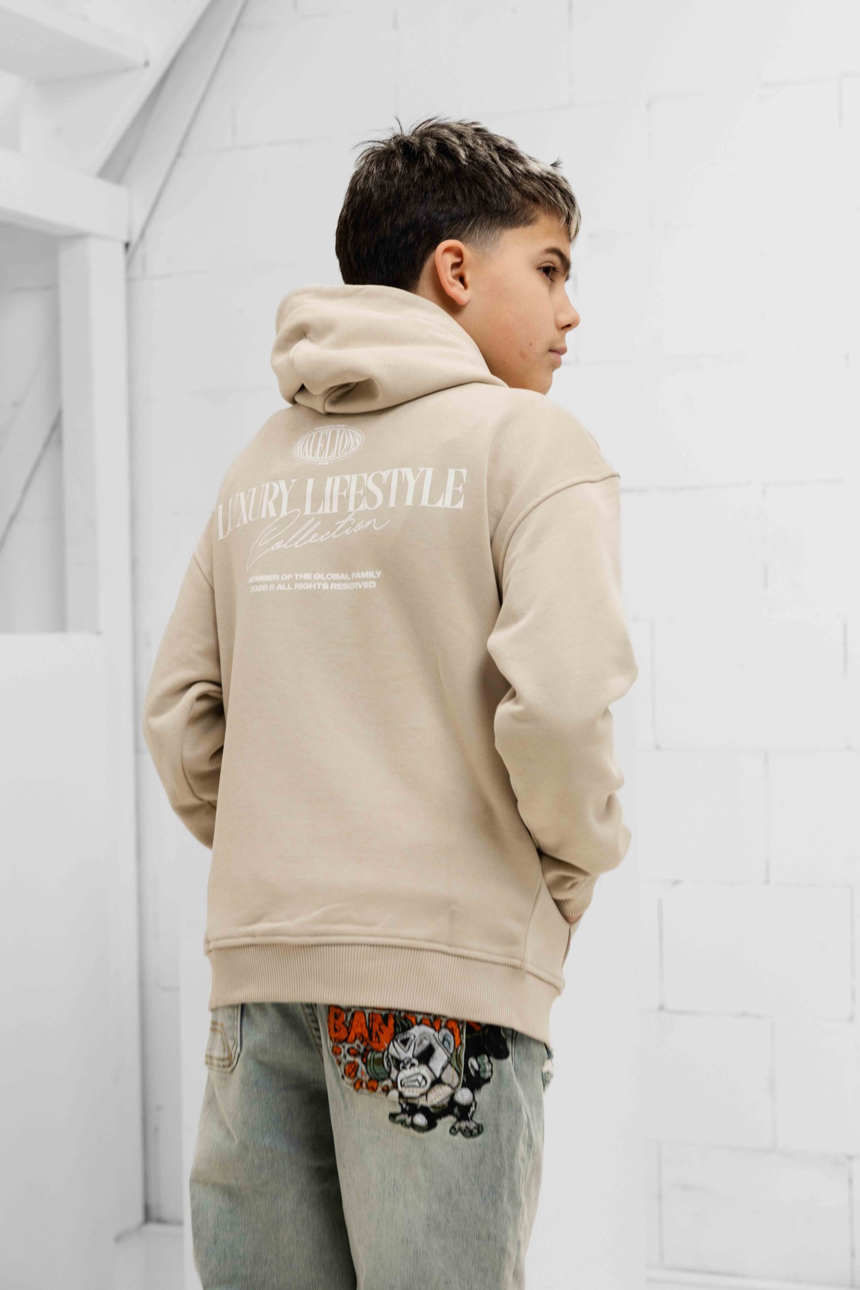 Malelions Relaxed Lifestyle Zip Hoodie Kids Beige