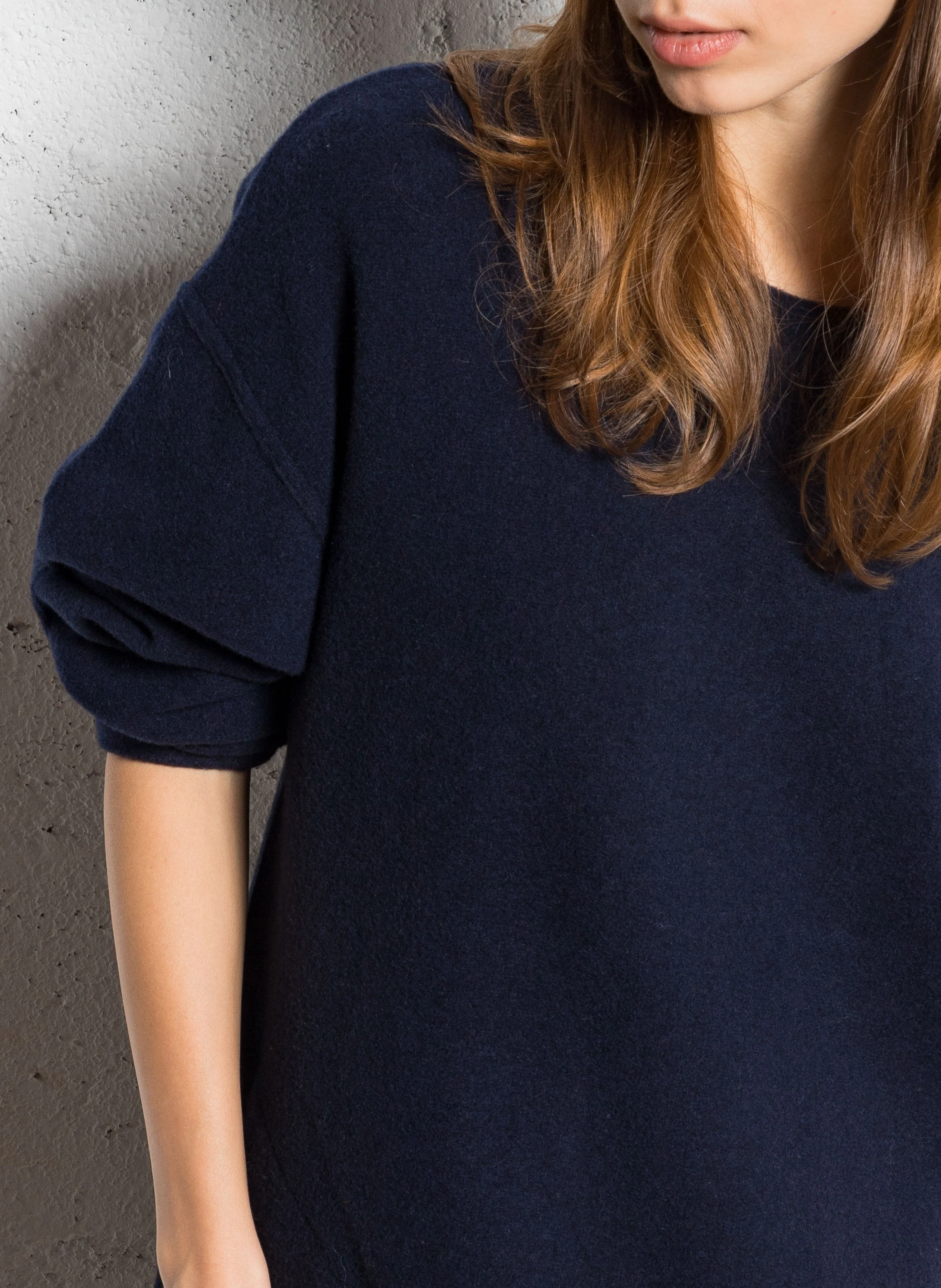 KIMELA - Robe courte col rond en laine et coton mélangé | Bleu