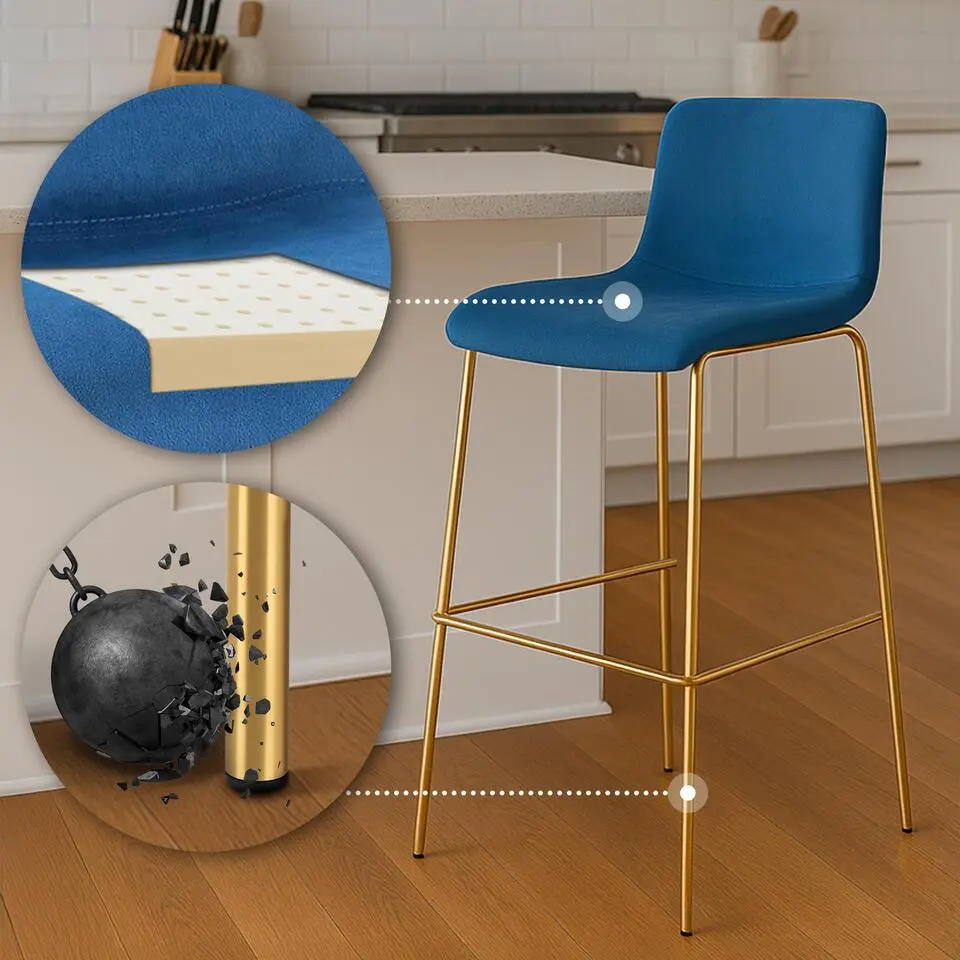 CLP Barkruk Hoover goud Frame - Fluweel - blauw