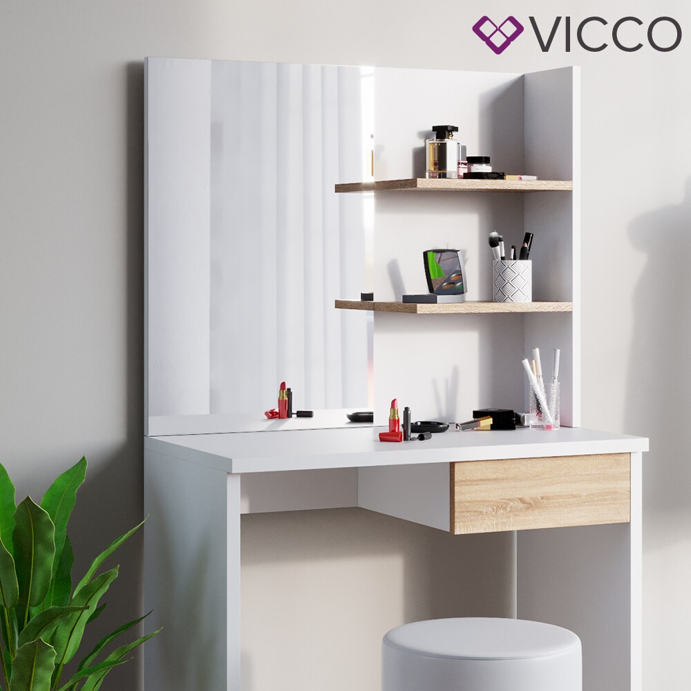 VICCO Schminktisch DEKOS Frisiertisch Kommode Kosmetiktisch Weiß Eiche Hocker
