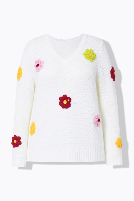 Pullover, Classic Fit, 3D Blüten, Seitenschlitze