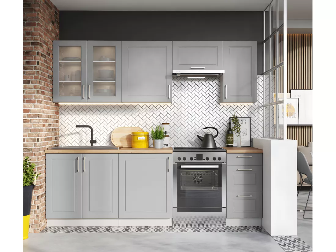 Cuisine complète Nela 7 éléments couleur gris mat - Longueur 180/240 cm