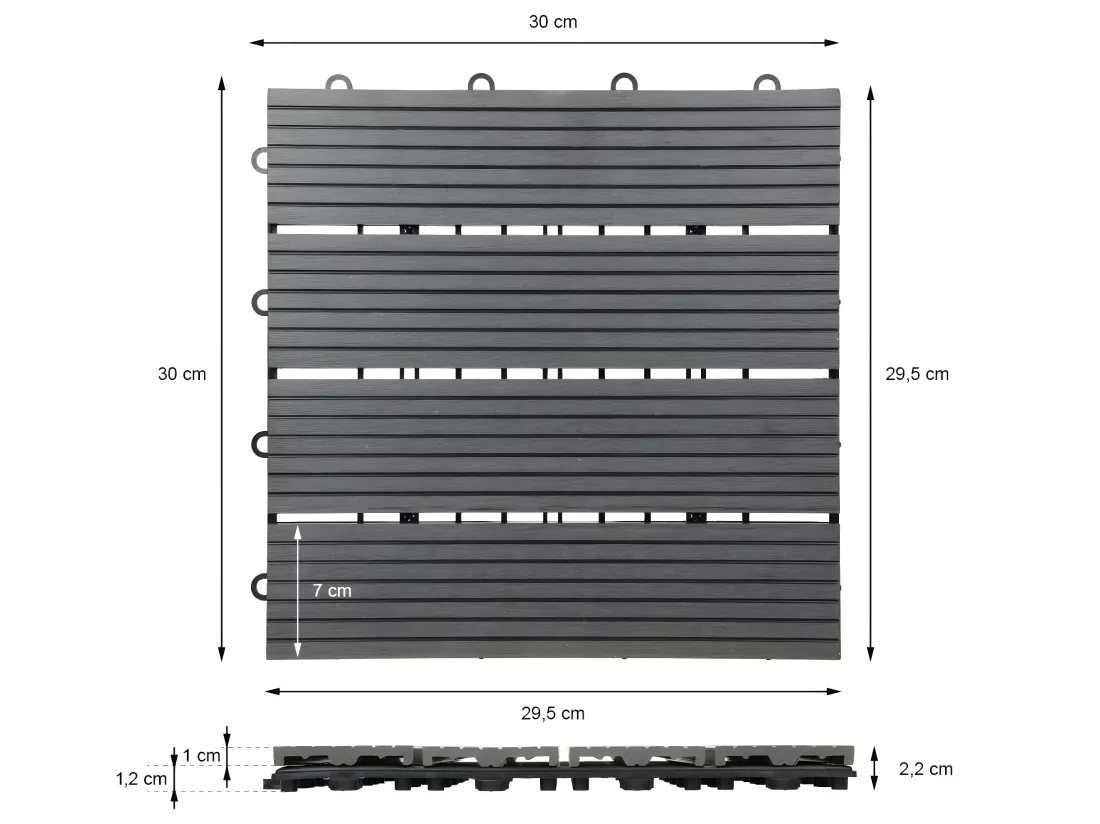 22x Carreaux de terrasse WPC 30x30cm 2m² carrelage revêtement de sol anthracite