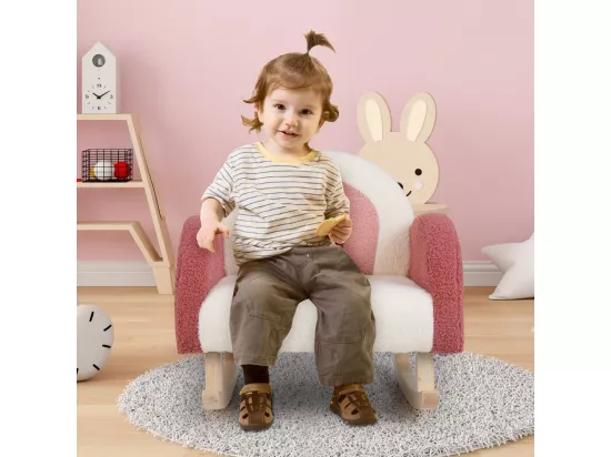 Fauteuil à Bascule Enfant, Fauteuil en Peluche Moderne avec Pieds en Bois de Peuplier à Bascule Massif, Design Anti-Renversement, Aspect Mignon, pour Enfant de 3 à 5 Ans