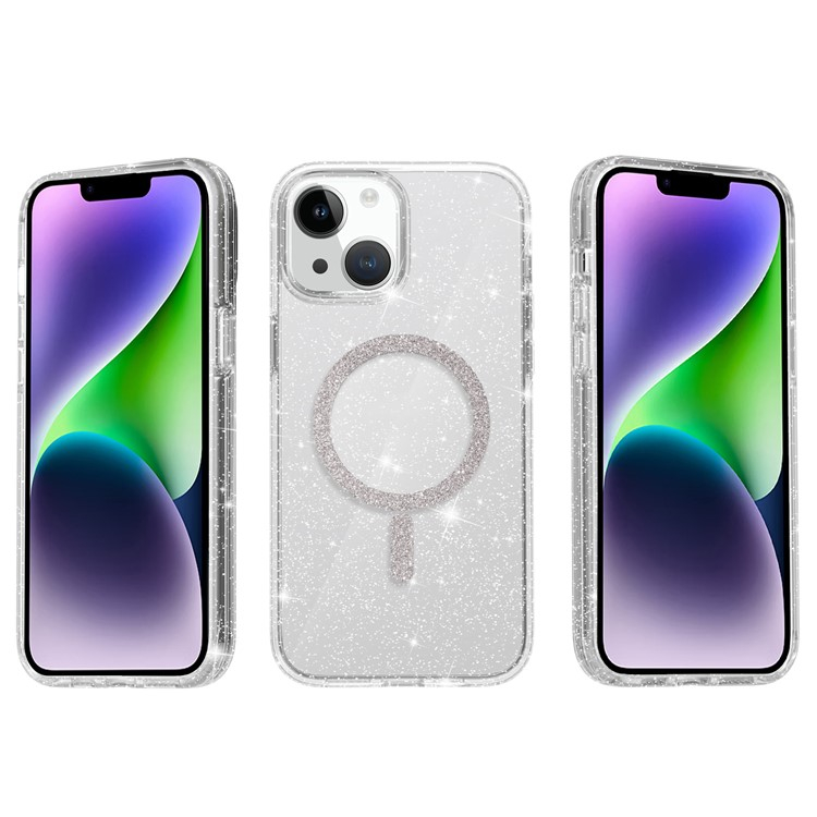iPhone 14 / iPhone 13 MagSafe Hybrid Hardcase Hülle mit TPU Bumper Glitzer Design - Transparent