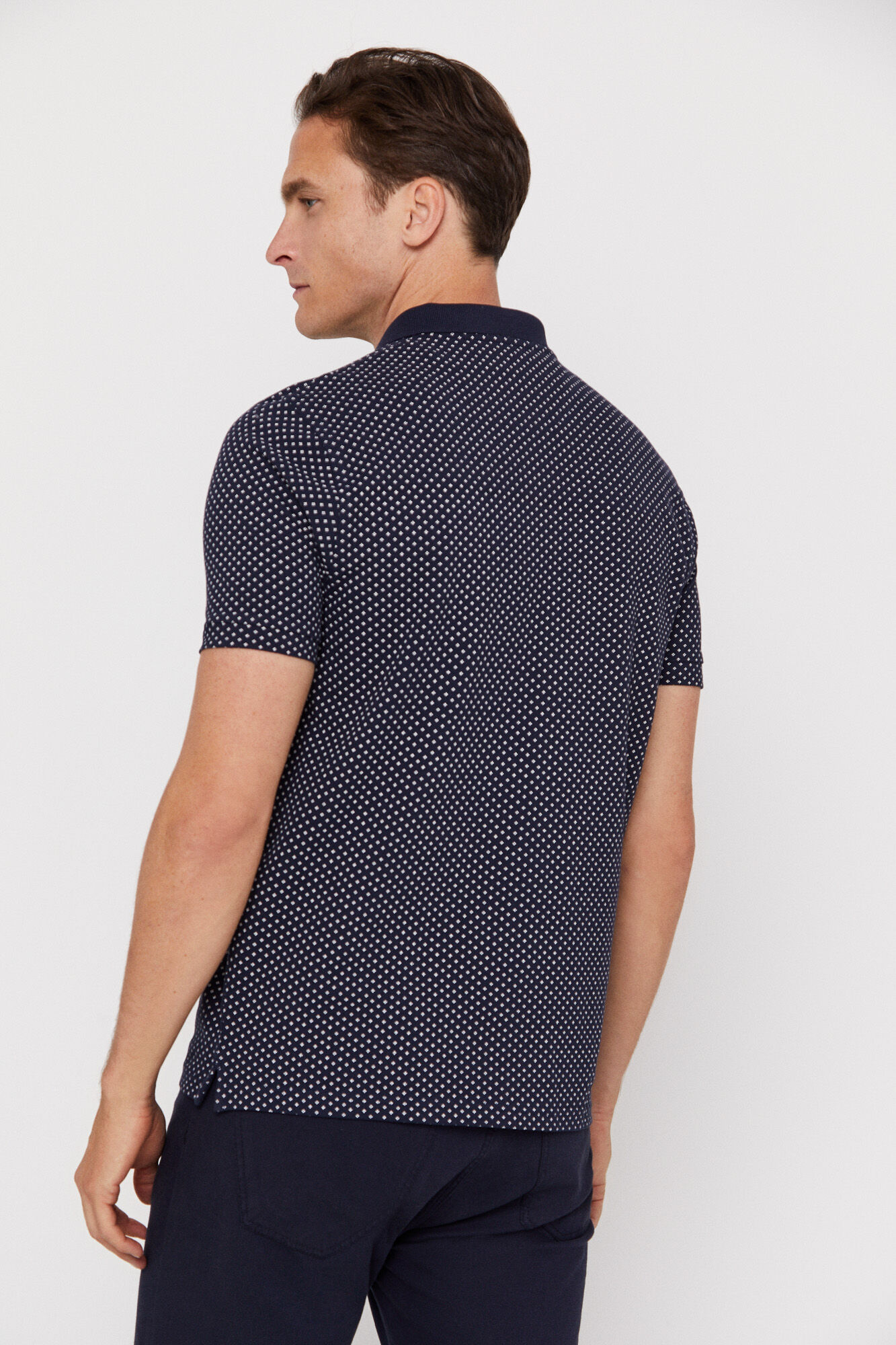 Polo piqué microestampado - Azul marinho