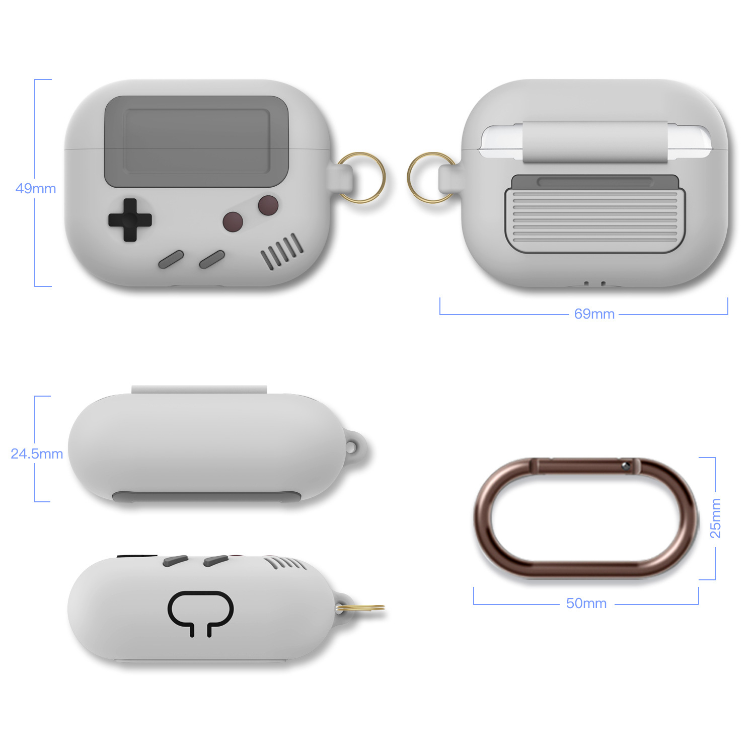 AirPods Pro Gummi Schutzhülle Retro Spielekonsole Abdeckung mit Karabinerhaken - Grau