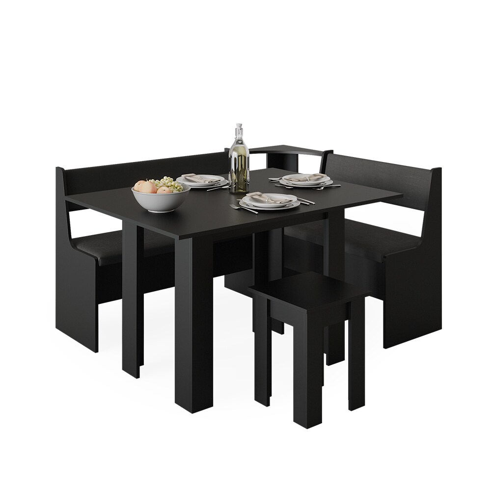 Vicco Küchentisch Esstisch Esszimmertisch Roman Schwarz 90 cm modern Eckbankgruppe Esszimmergruppe Küchensitzgruppe Sitzbankgruppe Küchenmöbel Esszimmermöbel Sitzhocker Tischhocker