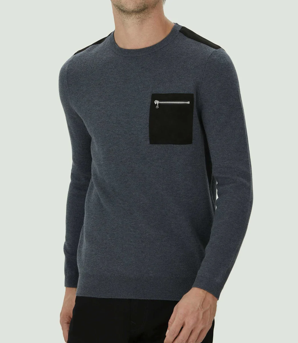 Pull col rond à empiècements anthracite 