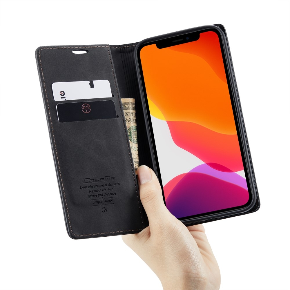 iPhone 12 / iPhone 12 Pro Leder Tasche Flip Wallet Etui mit Kartenfächern - Schwarz