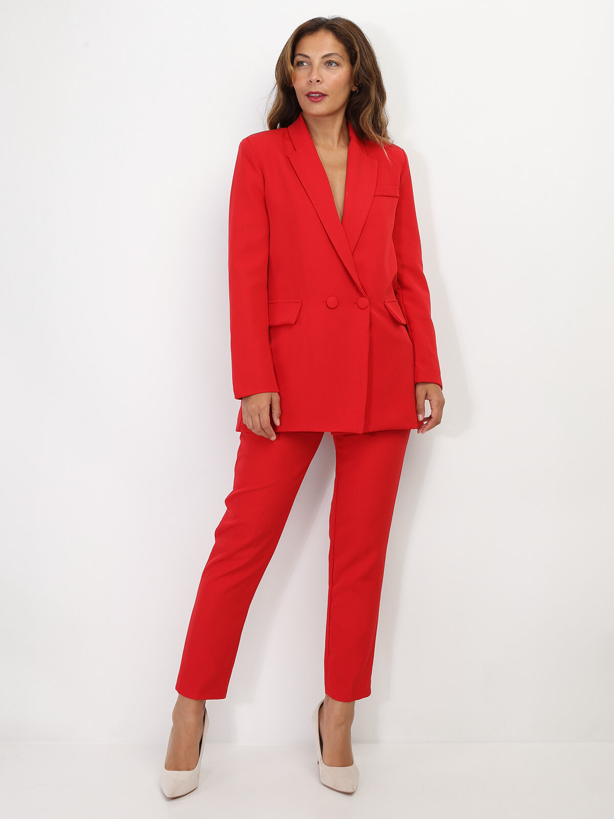 Ensemble tailleur droit- Rouge