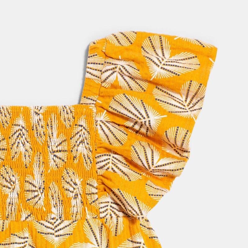 Robe en coton fantaisie smokée jaune bébé fille Jaune