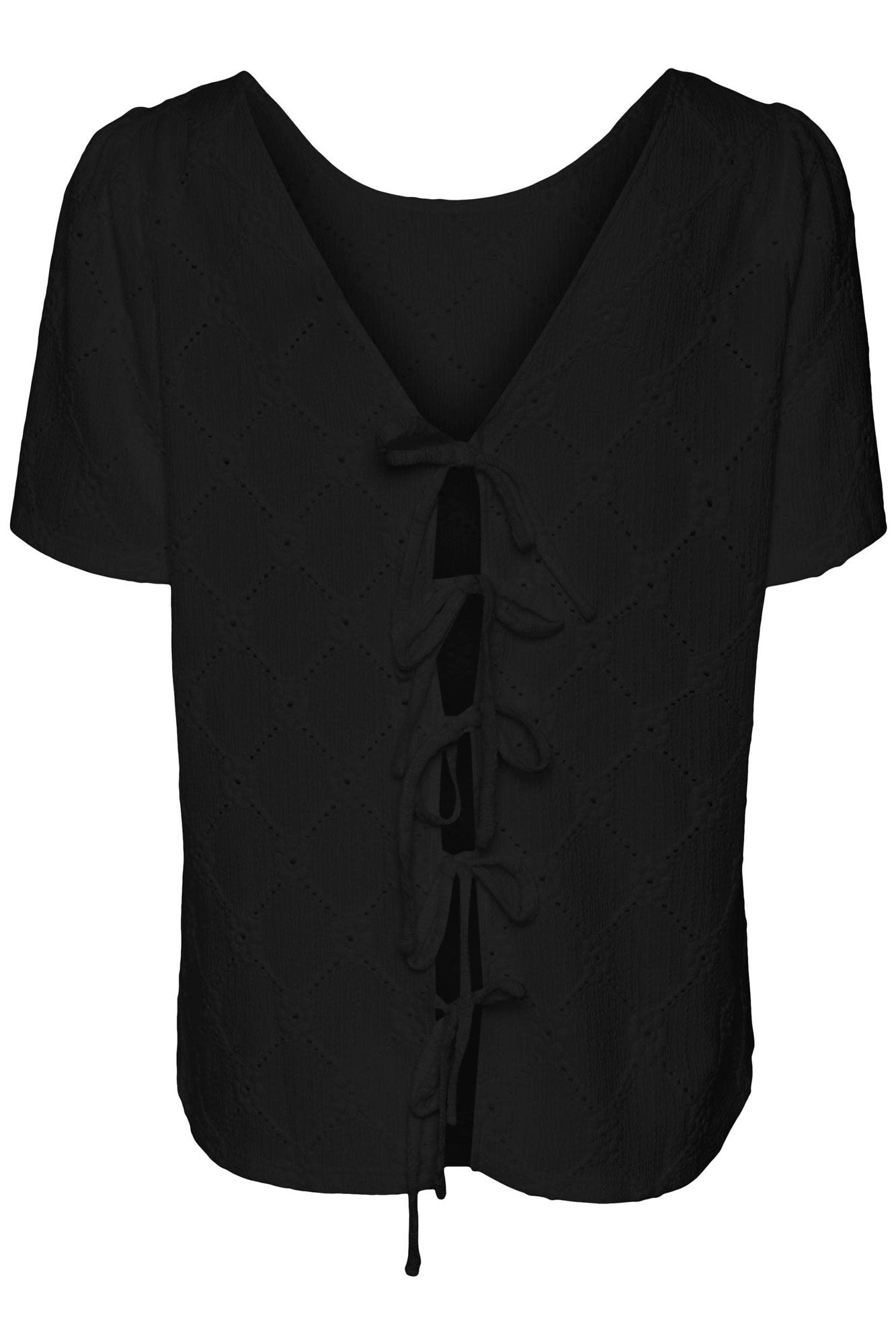 Blusa fluida de manga curta com decote redondo - Preta
