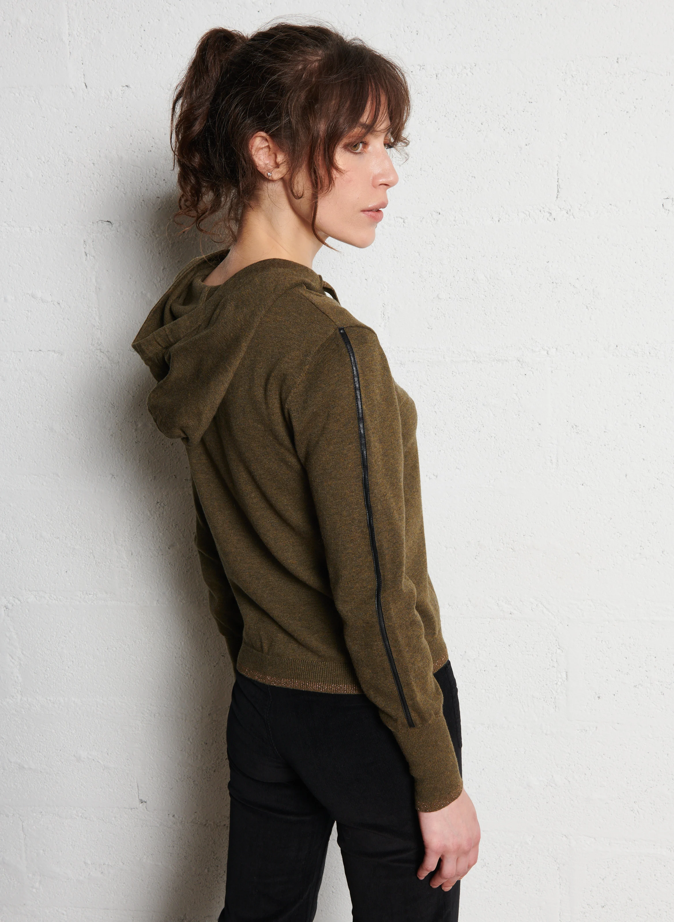 Gilet à capuche zippé en coton | Kaki