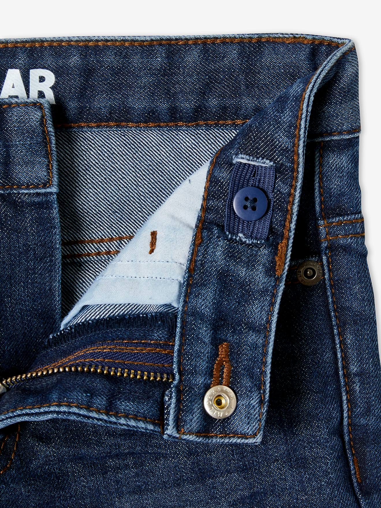 Calça jeans reta indestrutível para meninos, lavagem azul escura