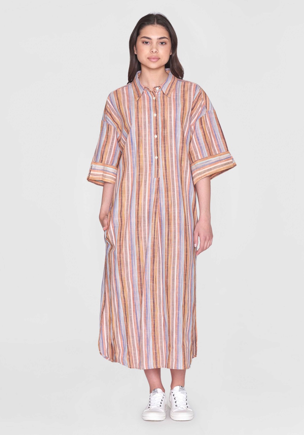 Knowledge Cotton Apparel Hemdkleid Multicolored Stripe SS Shirt Dress Multi Color Stripe