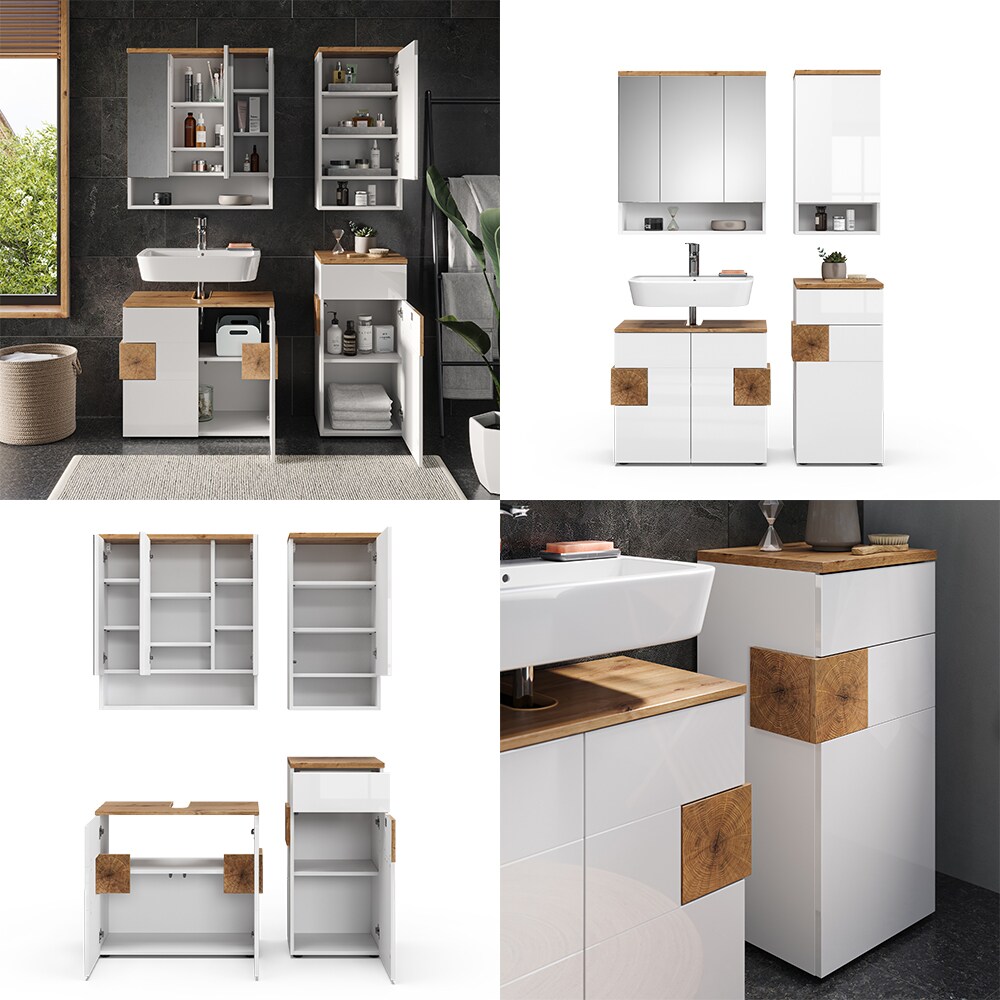 Vicco Badmöbel-Set Badezimmer-Möbel Bad-Schrank Eden Weiß Artisan modern Badezimmerschrank Waschbeckenunterschrank Spiegelschrank Hängeschrank Midischrank Schranktür Schrankfach