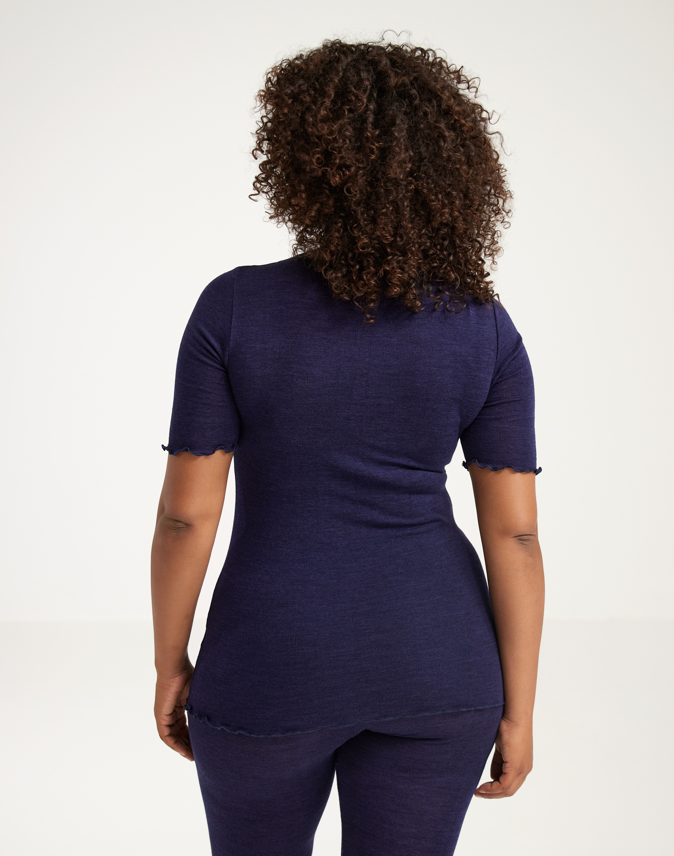 Pointelle T-shirt van merinowol/zijde voor dames
