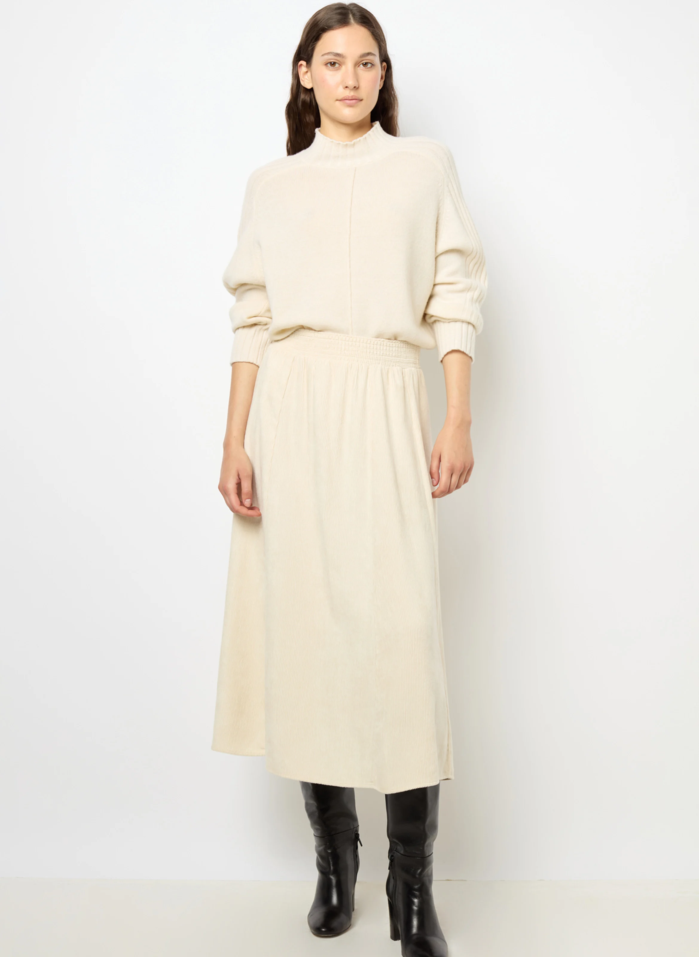 JAINA - Pull col montant en laine et en cachemire mélangés | Blanc
