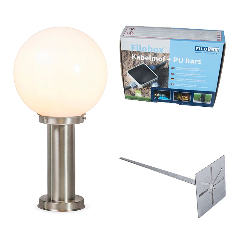 Buitenlamp staal RVS 50 cm - Sfera met grondpin en kabelmof