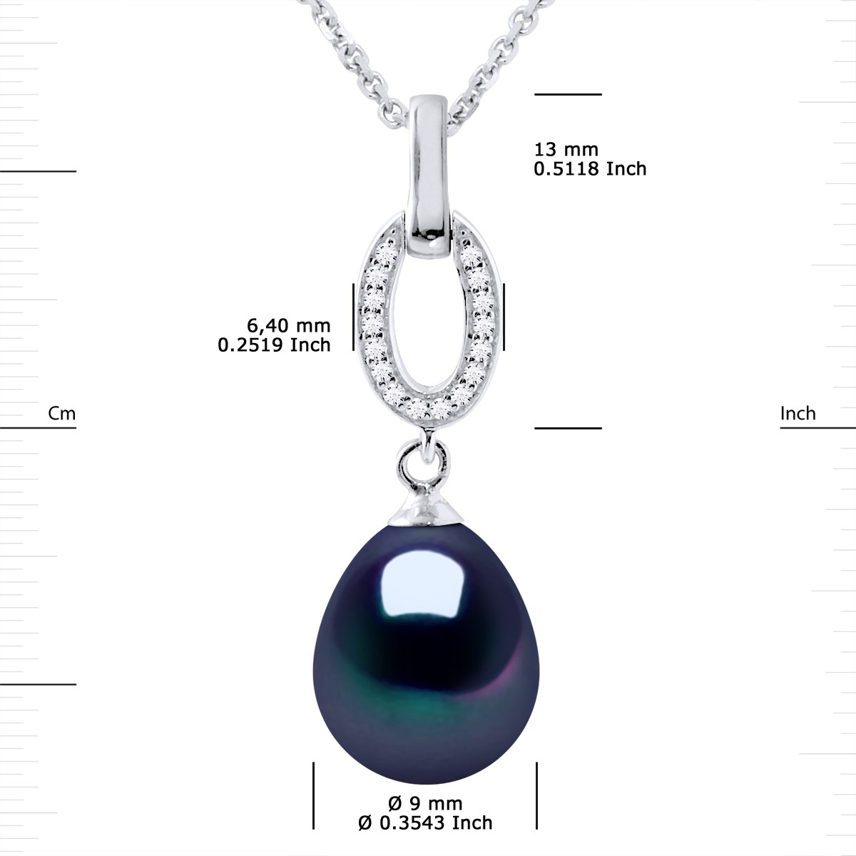 Collier NAVETTE Perle d'Eau Douce 9-10 mm Noire Joaillerie Argent 925
