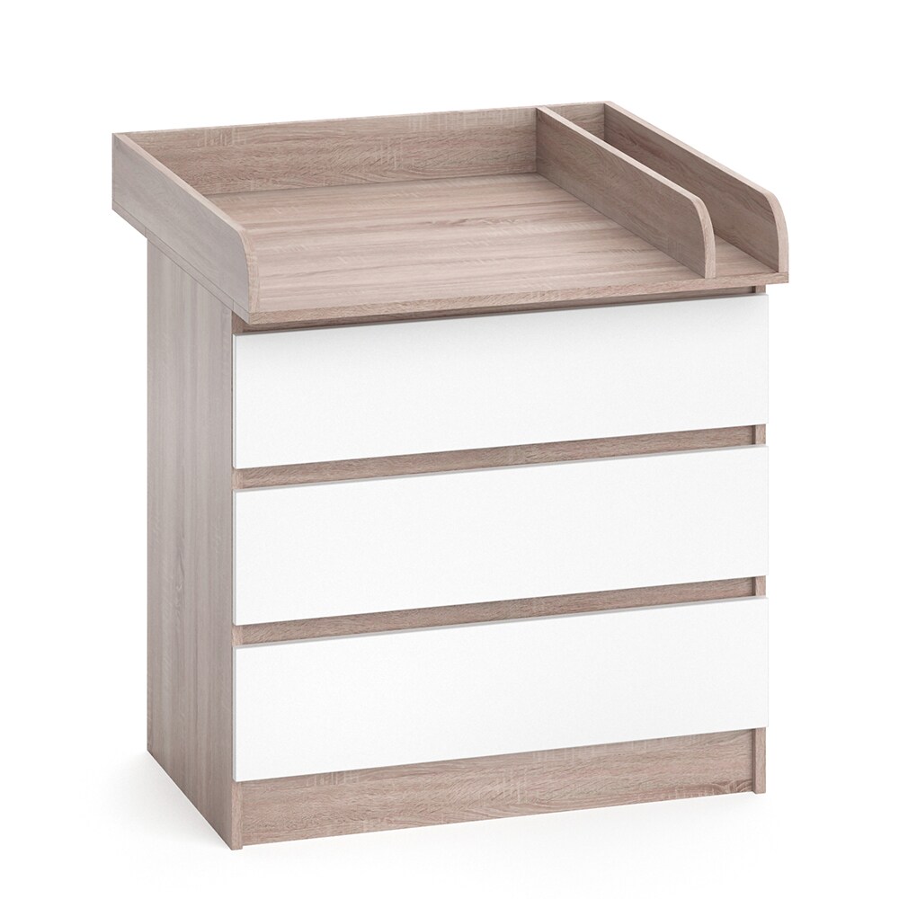 Vicco Wickelkommode Wickeltisch Kommode mit 3 Schubladen Emma Weiß Sonoma Baby
