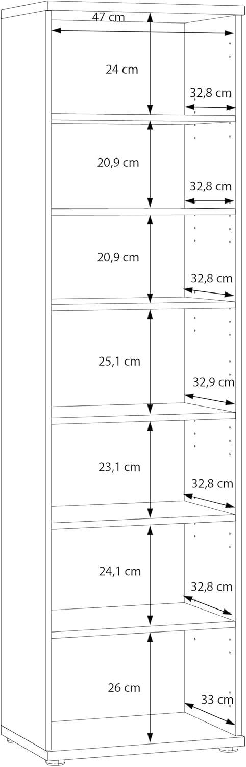 FORTE NET106 Schrank 50, Schuhschrank, Garderobenschrank, Abstellraum, Drehtürenschrank, 1-türig mit Einlegeböden, Weiß mit Spiegel, 50 cm breit x 180 cm hoch x 35 cm tief