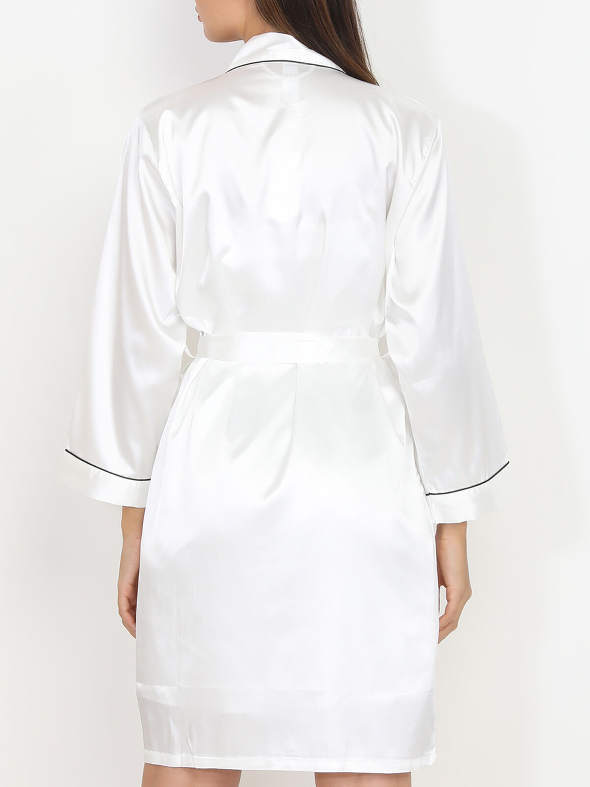 Ensemble kimono et nuisette blancs satinés Blanc- Blanc