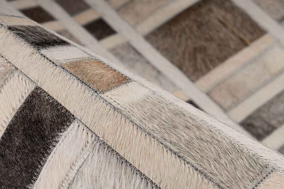 Lederteppich LAVIN 200 - grau-beige - Patchwork - 80x150 cm
