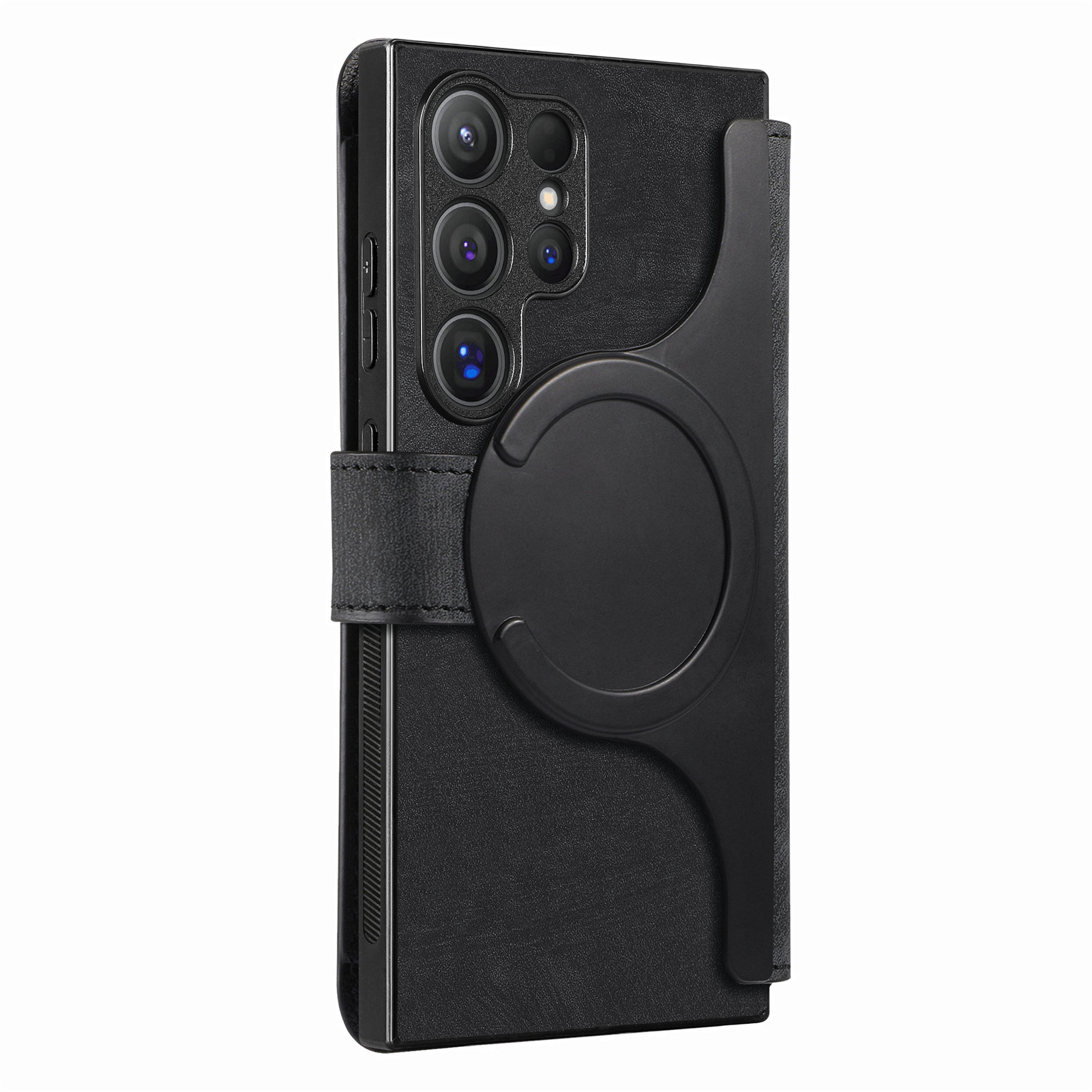Samsung Galaxy S25 Ultra Leder Case Schutzhülle   Abnehmbare Tasche inkl. Kartenfächer MagSafe-Modul - Schwarz