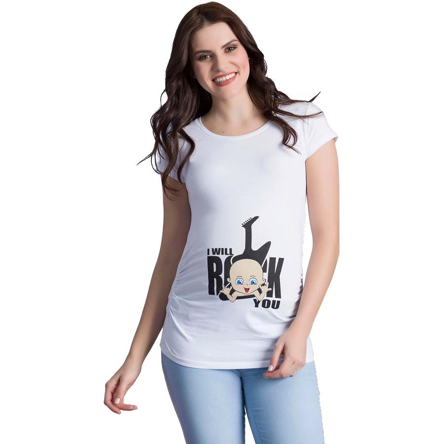 M.M.C. Umstandsshirt I Will Rock You mit Motiv Weiß
