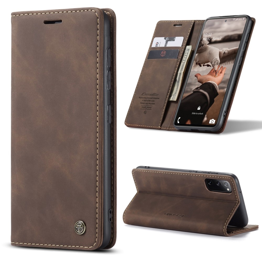 Samsung Galaxy S20 FE / S20 FE 5G Leder Tasche Flip Wallet Etui mit Kartenfächern - Dunkelbraun