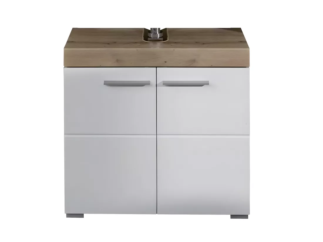 Meuble sous vasque mélaminé. Mélaminé Blanc-Chêne brillant L-H-P : 60 - 56 - 34 cm