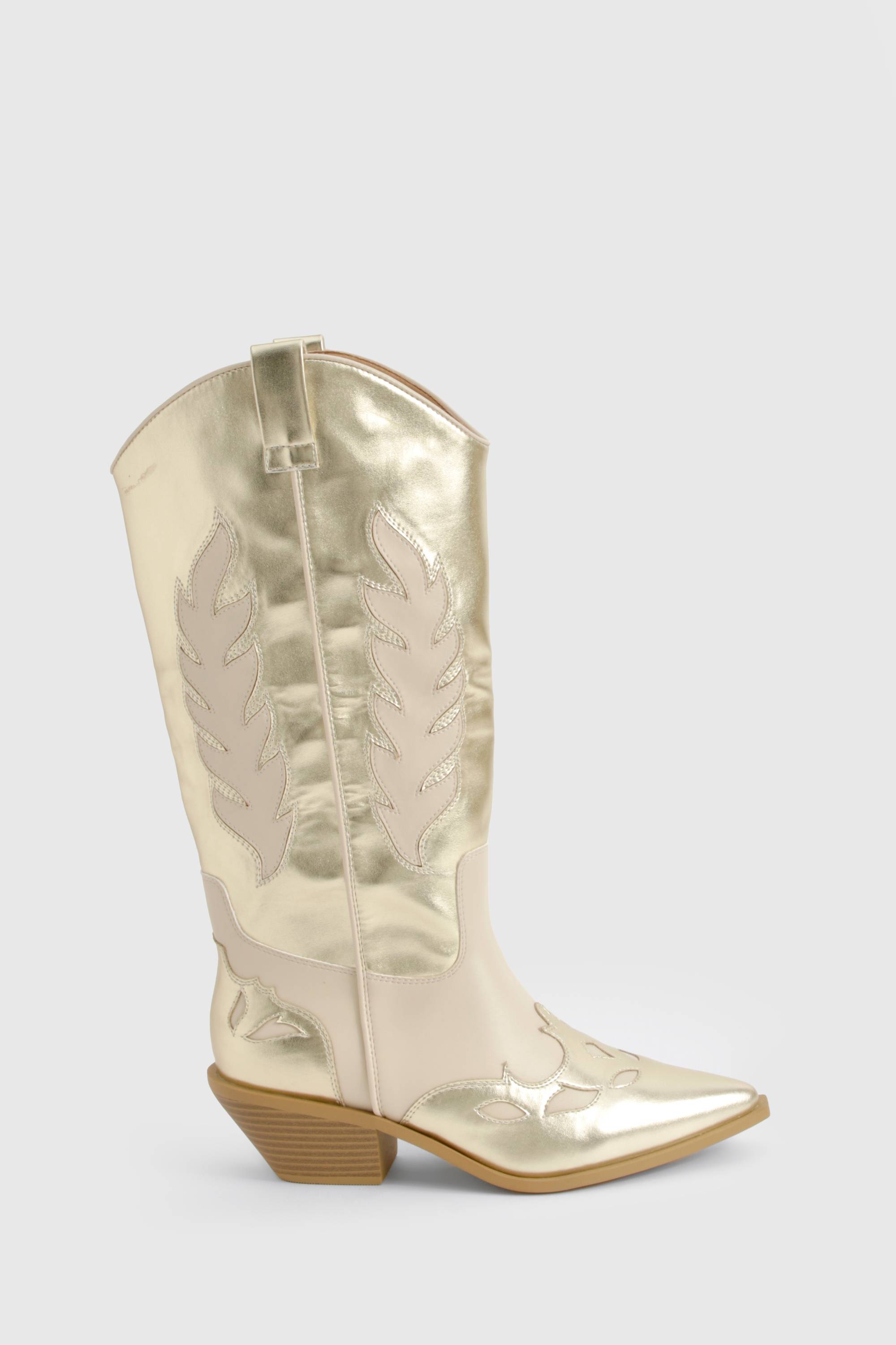 boohoo Bottes western montantes dorées à coupe large
