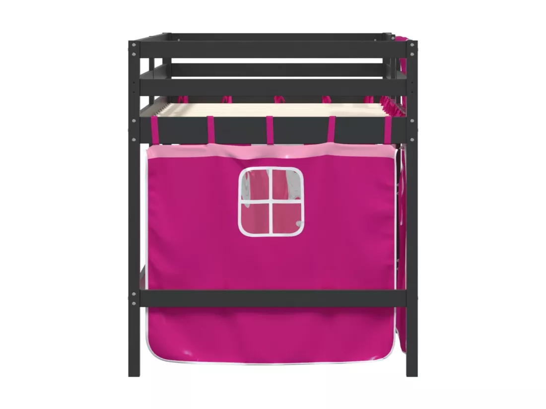 Lit mezzanine enfants et rideaux rose 80x200cm bois pin massif