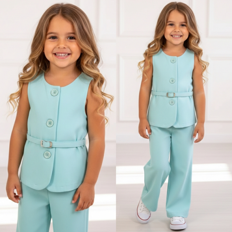 Mini Chic Button Suit Set - mint (Verzenddatum 27 feb)