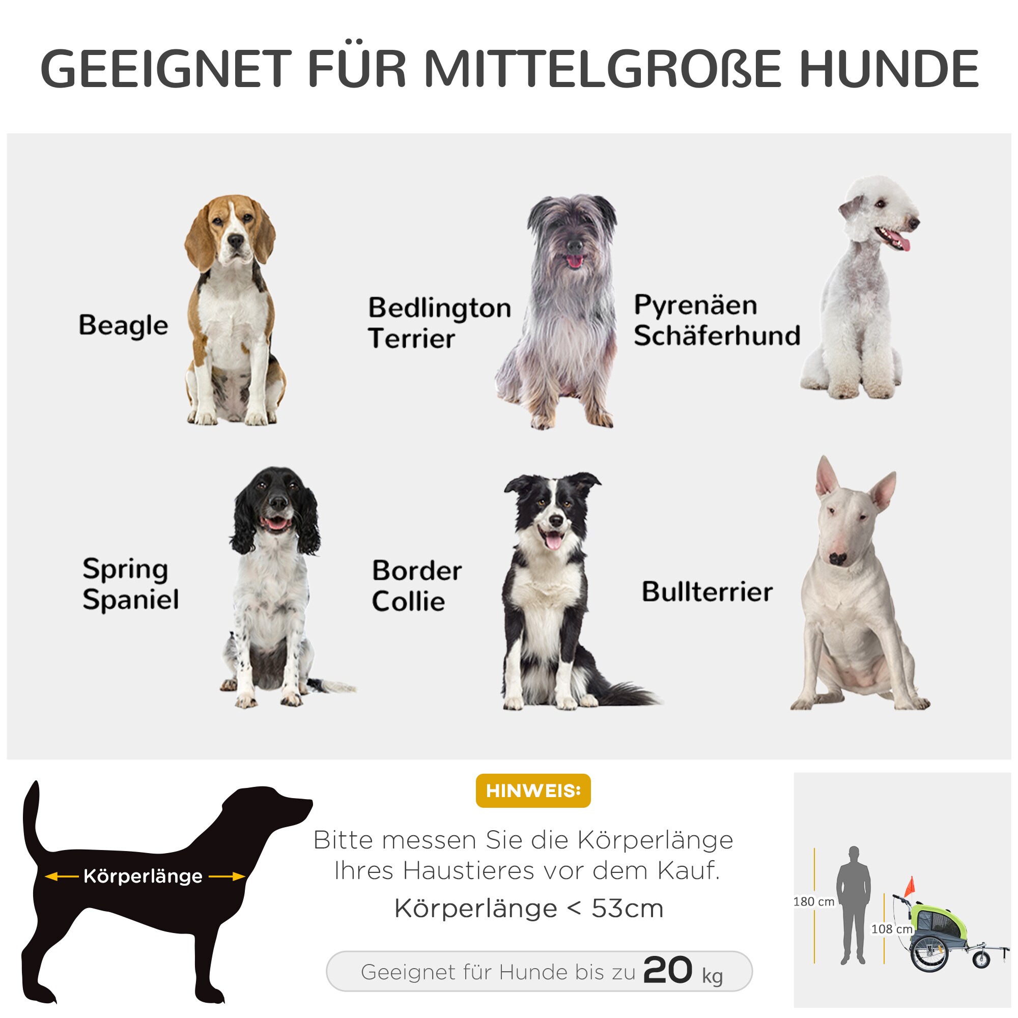 PawHut Hundeanhänger mit gepolsterter Liegefläche grün, grau 130 x 90 x 110 cm (LxBxH)