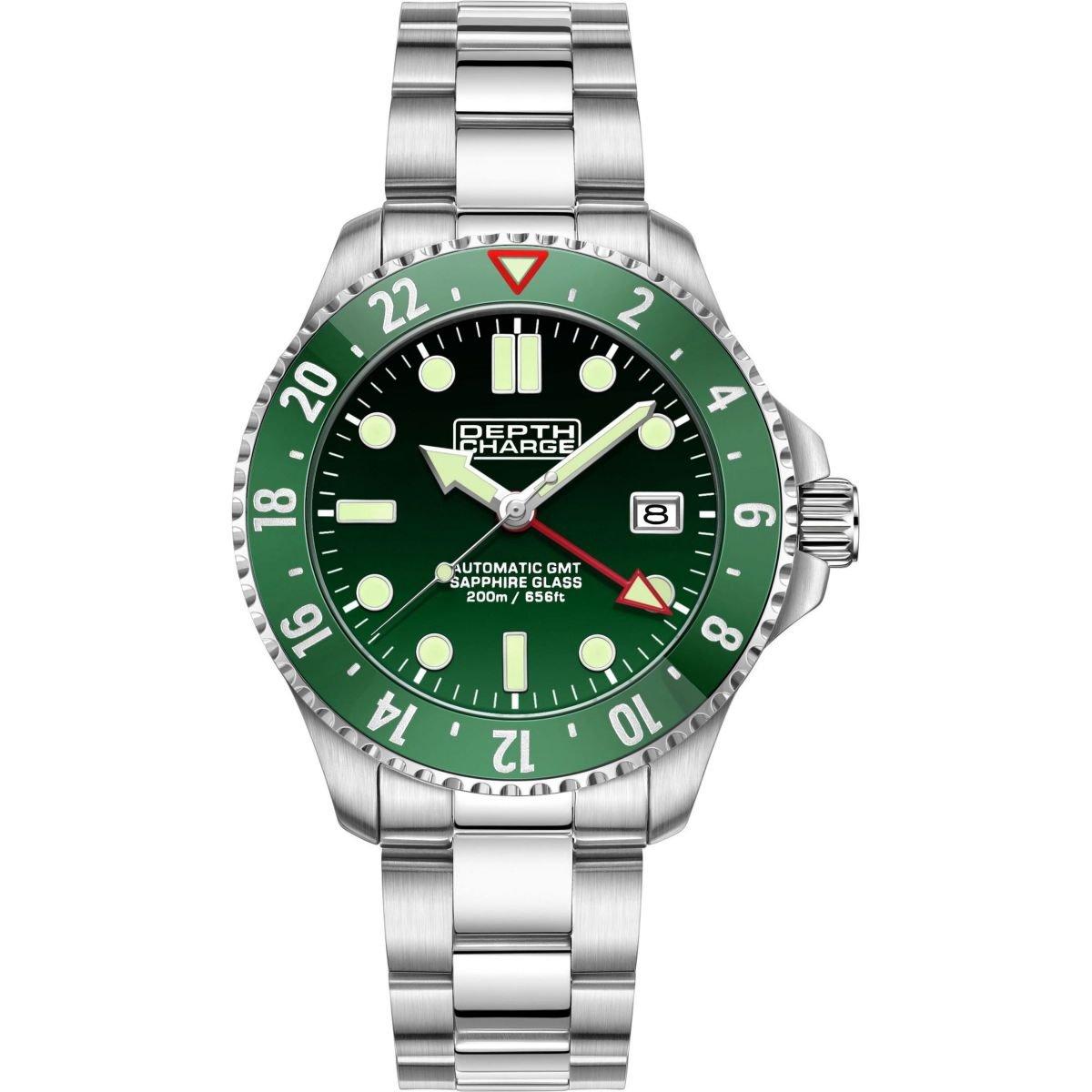 Depth Charge Stainless Steel Green Dial Dive Watch