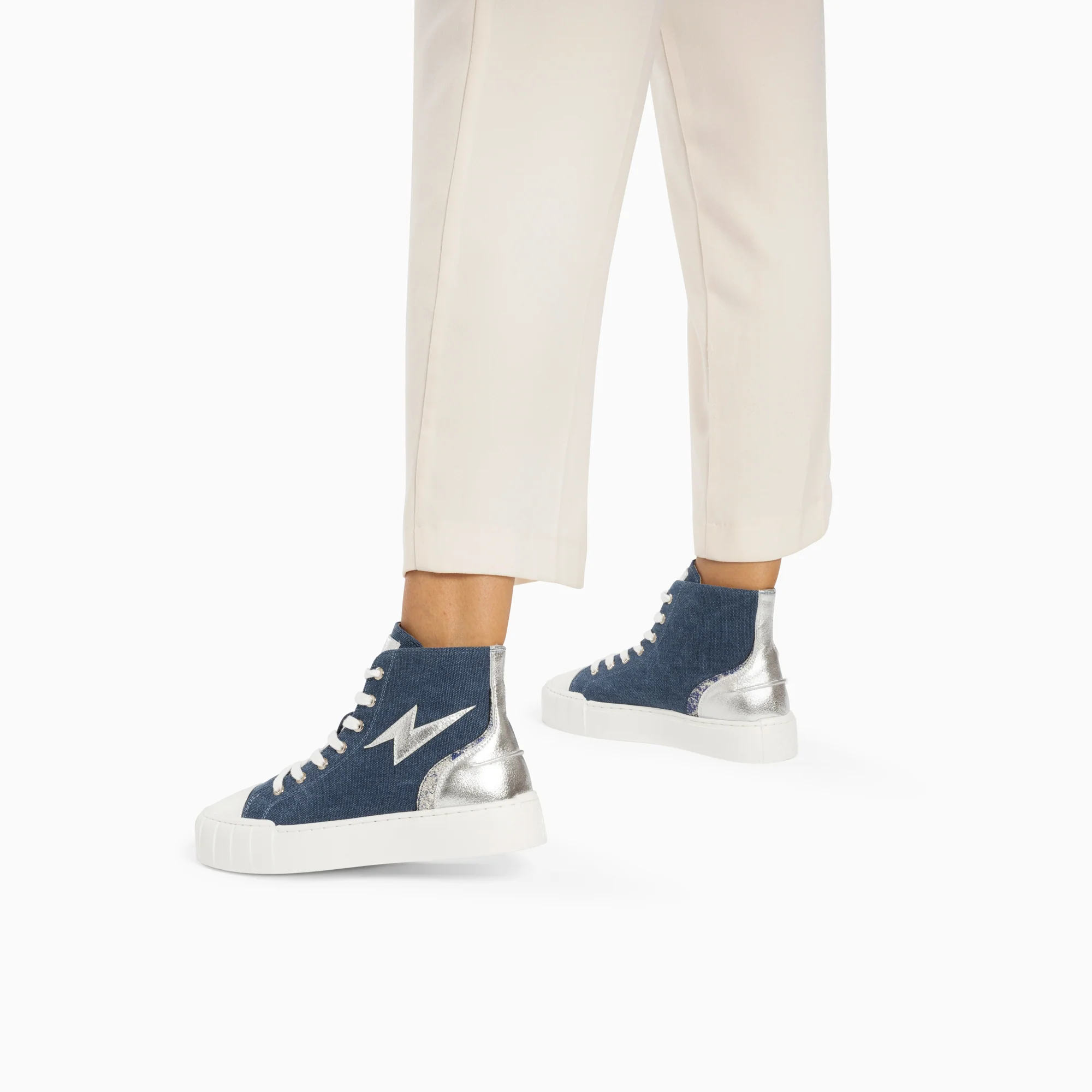 Sneakers-Baskets éclair Laure montantes denim et argent