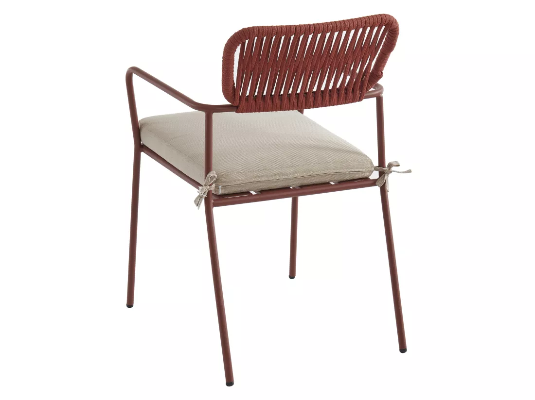 Chaise de jardin en métal et corde avec accoudoirs - Terracotta - LOUSINI de MYLIA
