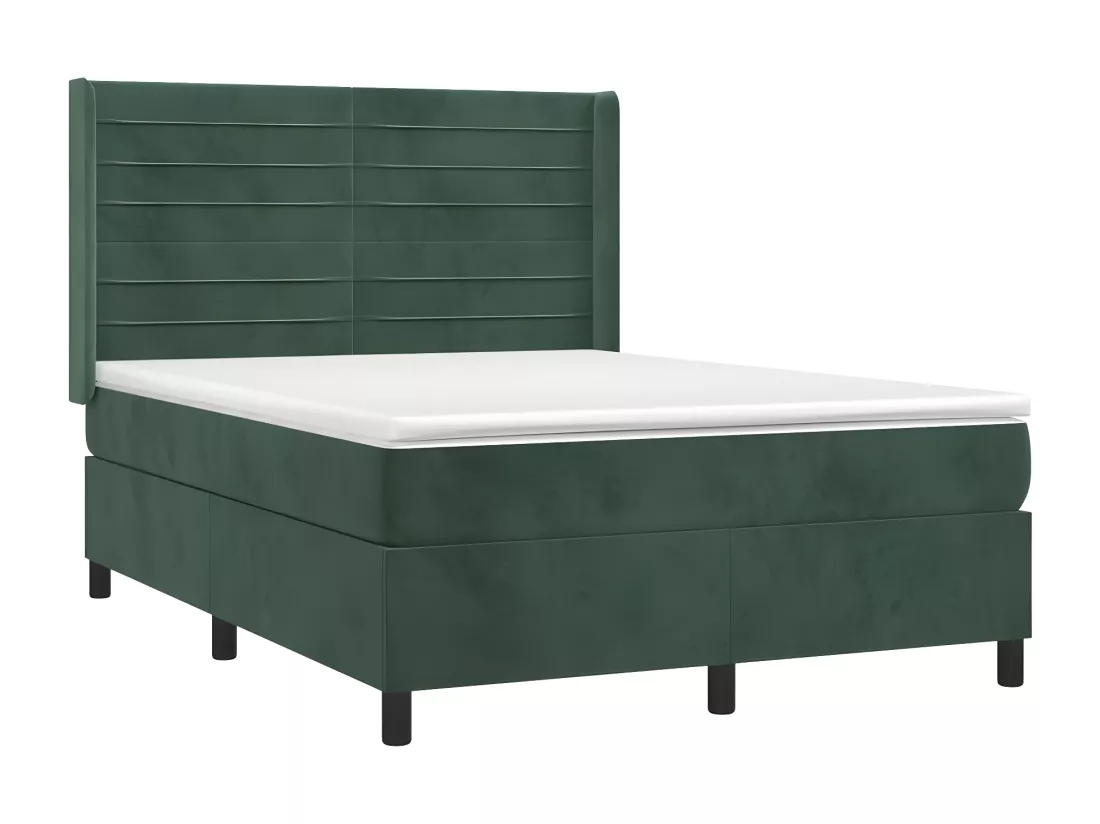Sommier tapissier matelas et LED Vert foncé 140x200 cm Velours