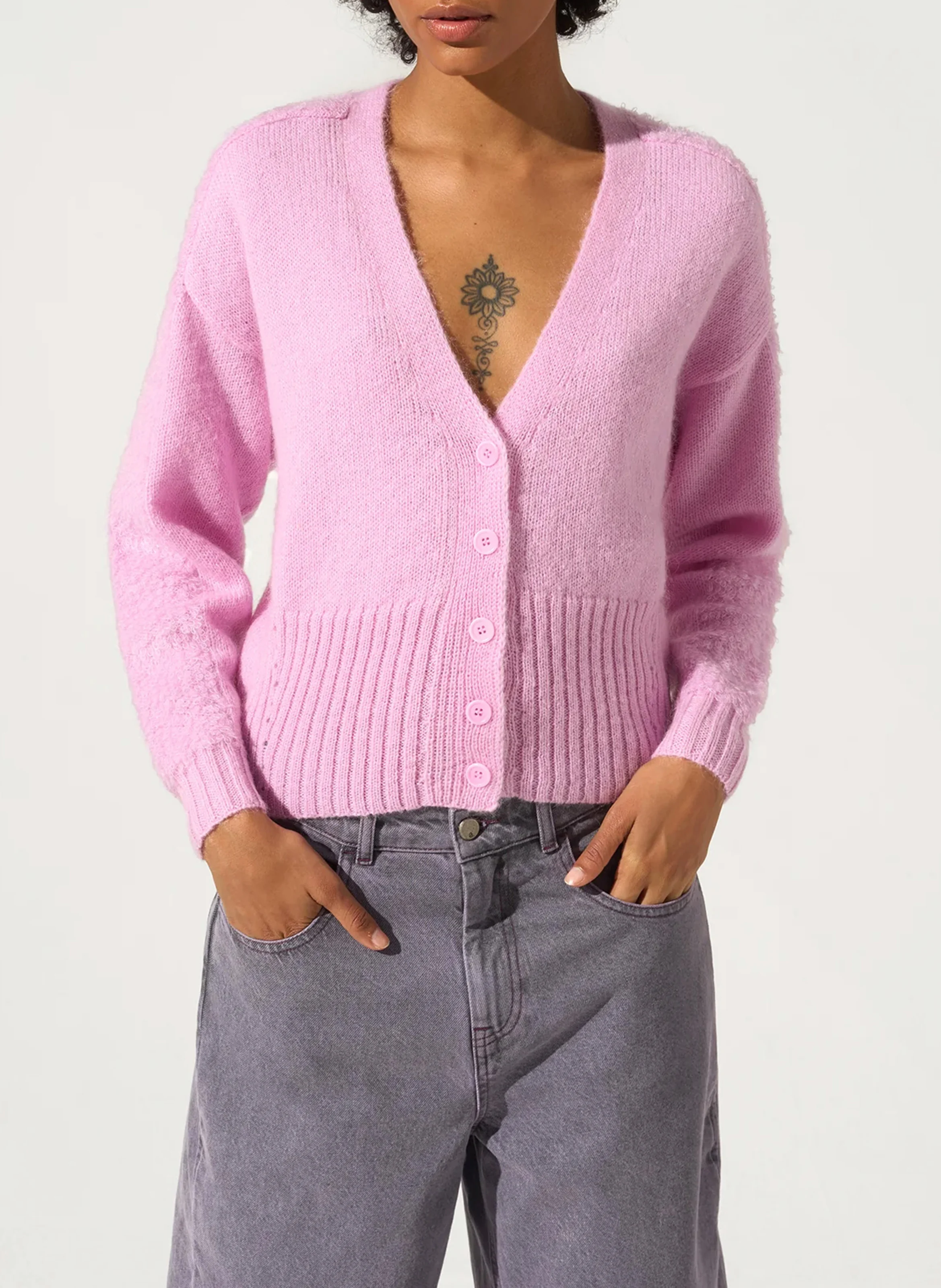 Cardigan boutonné| Rose