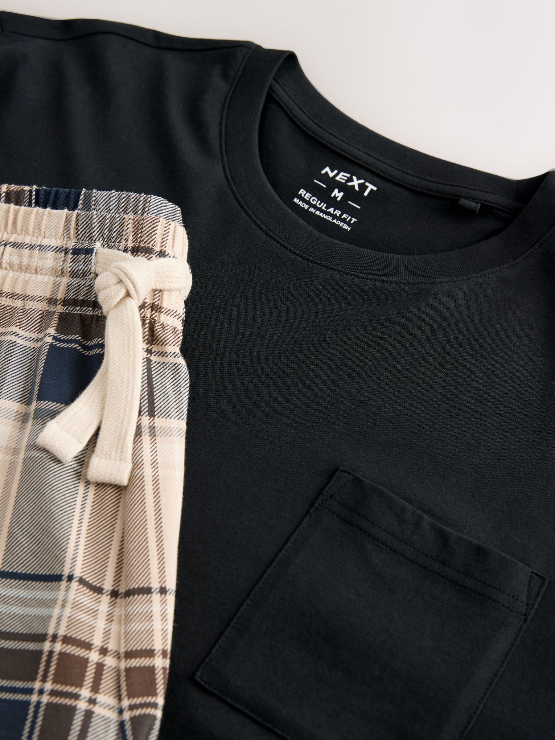 Naturel/zwart geruit - Jersey pyjama met korte mouwen