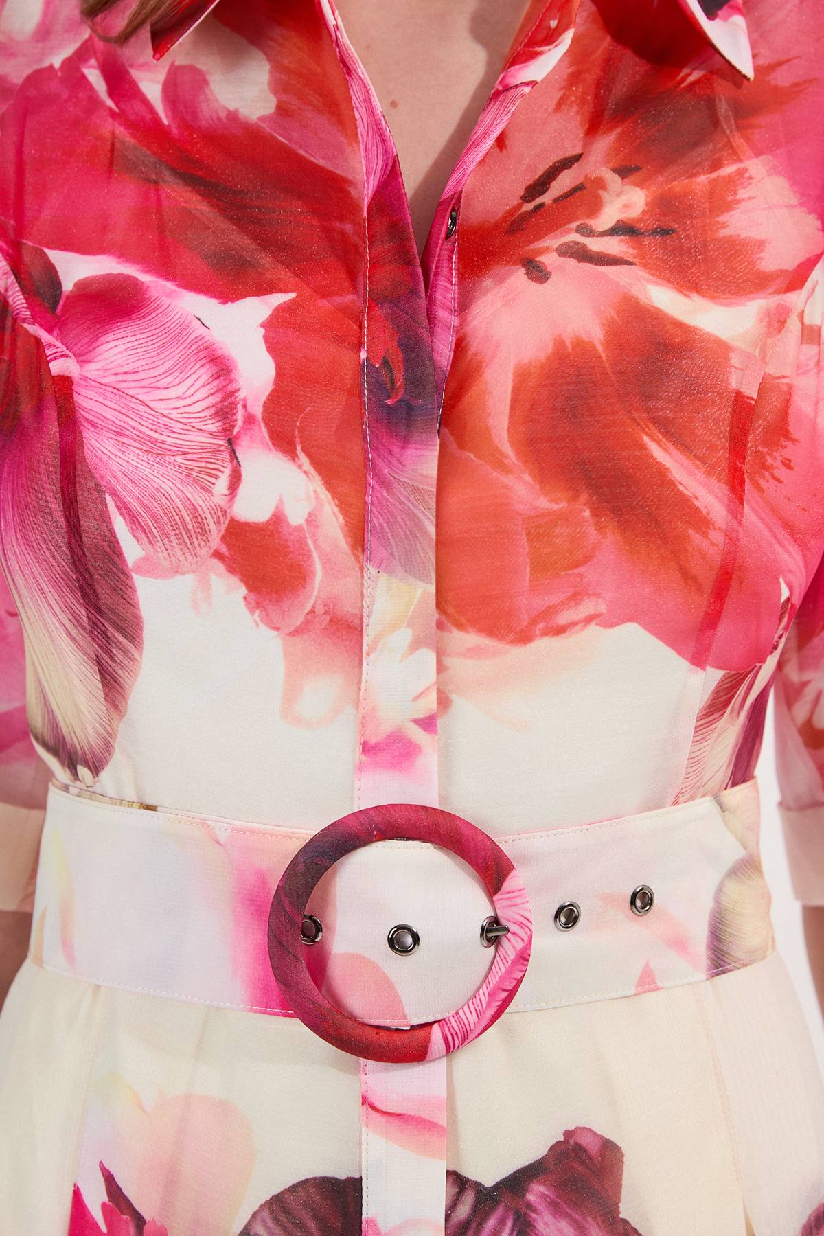 KarenMillen Robe Chemise Mi-Longue en Organdi Tissé à Motif Floral