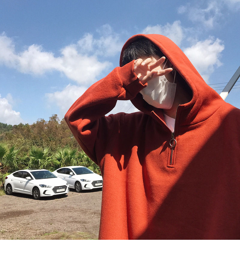 POSI - Hoodie met halve rits en effen kleur