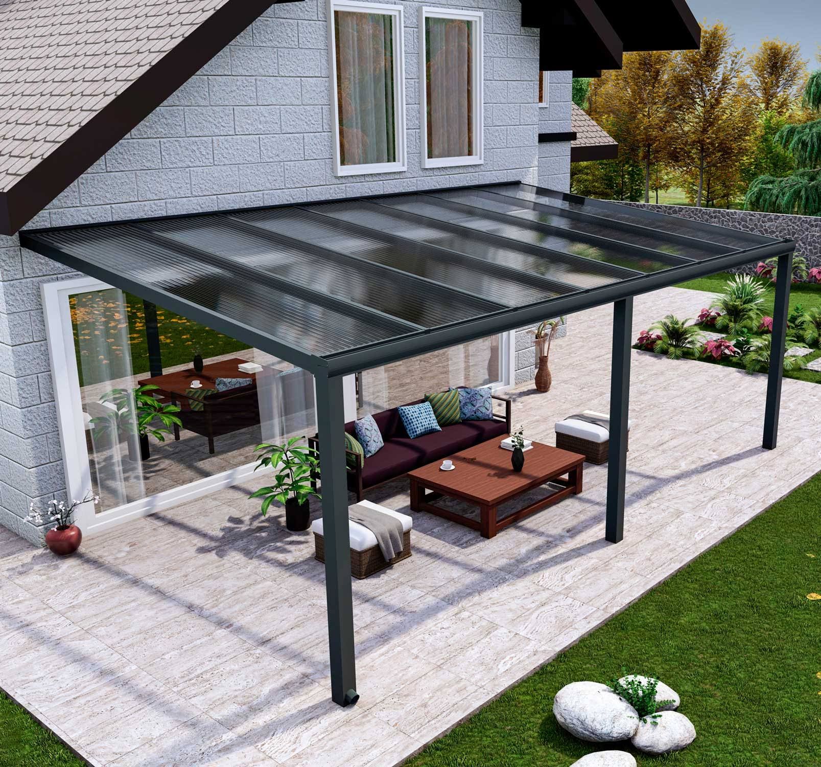 7,06m x 3,5m Anthrazit, Alu-Terrassenüberdachung, Terrassendach Stegpl