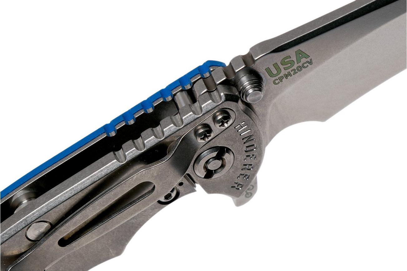 Rick Hinderer XM18 3.5” Recurve, CPM 20CV, Stonewash, Blue G10, zakmes